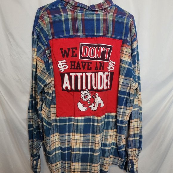 Fresno State Bulldogs Upcycle Bleached Flannel Shirt Arrow Size XL - Picture 1 of 7